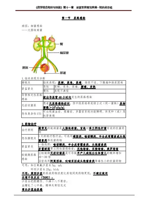 第十一章 泌尿系统常见疾病--知识点总结