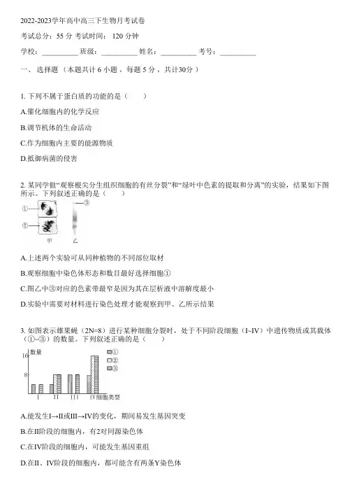 2022-2023学年高中高三下生物人教版月考试卷(含解析)