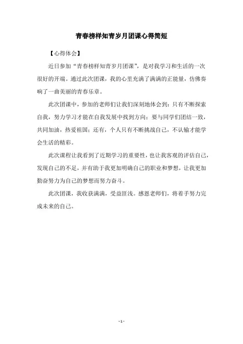 青春榜样知青岁月团课心得简短