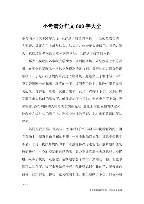 小考满分作文600字大全_小学作文