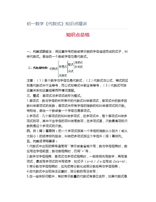 初一数学《代数式》知识点精讲
