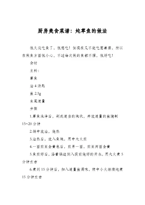 厨房美食菜谱：炖草鱼的做法