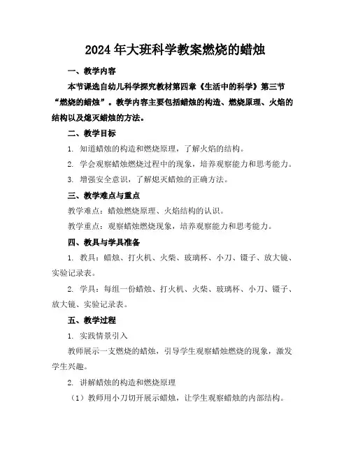 2024年大班科学教案燃烧的蜡烛