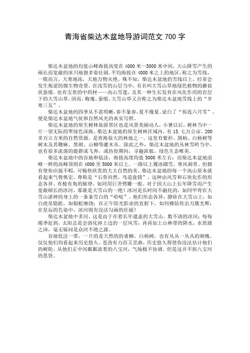 青海省柴达木盆地导游词范文700字