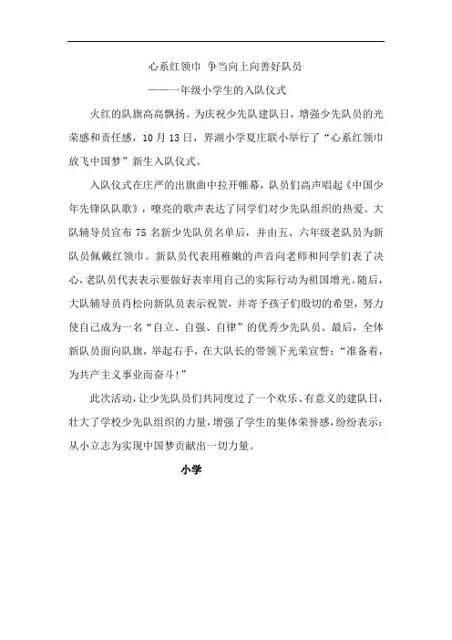 一年级小学生的入队仪式工作总结