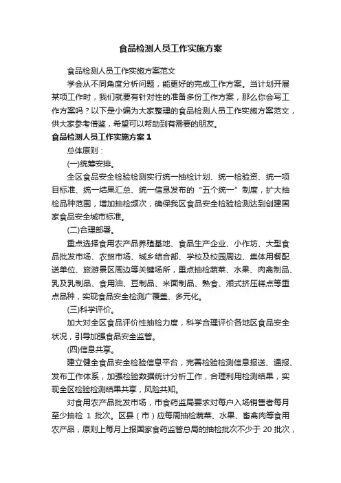 食品检测人员工作实施方案范文