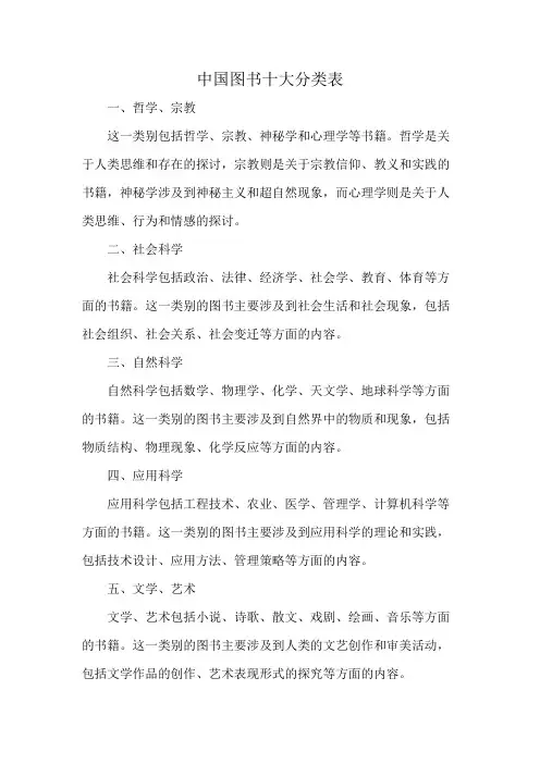 中国图书十大分类表