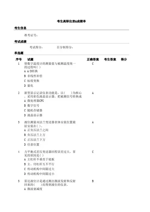 2015年全国职业院校技能大赛赛项正式赛题  GG-030 化工仪表自动化(高职组).xls
