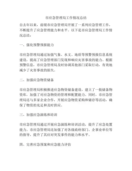 市应急管理局工作情况总结