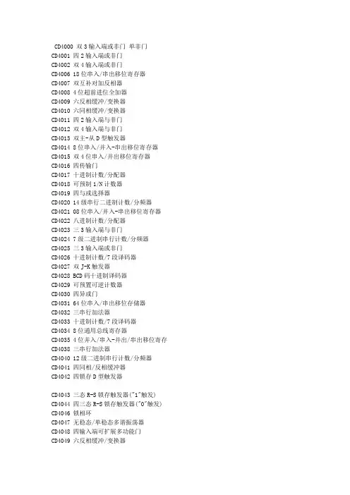 IC集成电路型号大全及40系列芯片功能大全.doc