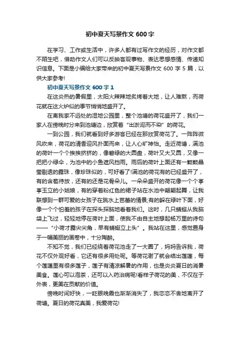 初中夏天写景作文600字5篇