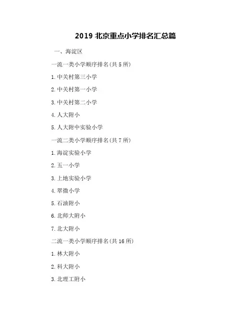 2019北京重点小学排名汇总篇