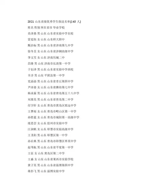  2021山东省级优秀学生保送名单(143人)