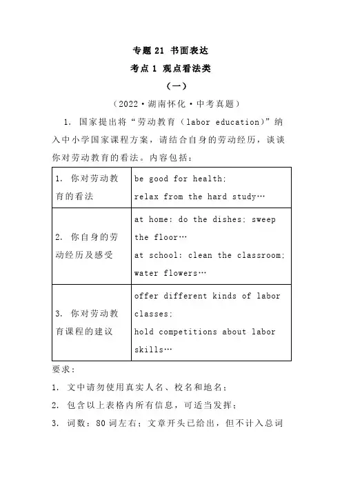 中考英语真题分项汇编-书面表达 考点1 观点看法类- (全国通用)