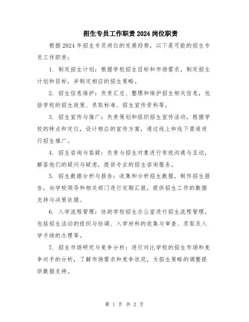 招生专员工作职责2024岗位职责