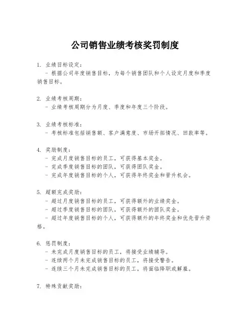 公司销售业绩考核奖罚制度