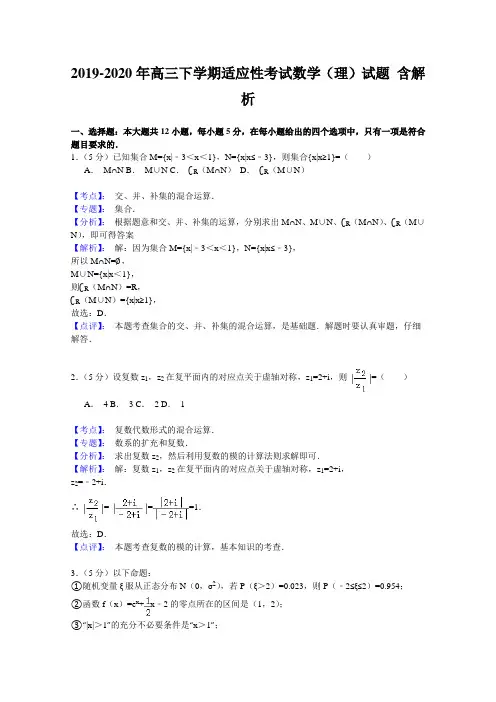 2019-2020年高三下学期适应性考试数学(理)试题 含解析