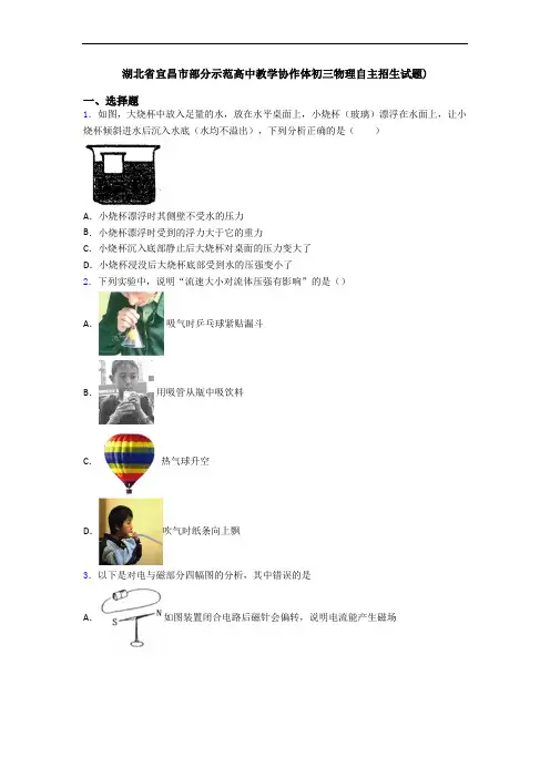 湖北省宜昌市部分示范高中教学协作体初三物理自主招生试题)