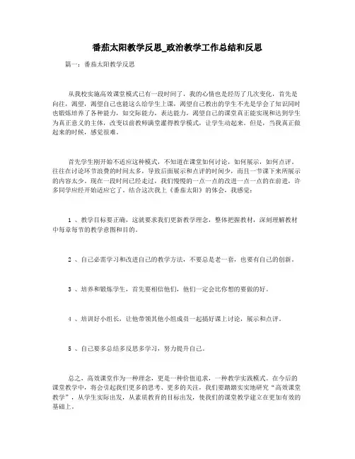 番茄太阳教学反思_政治教学工作总结和反思