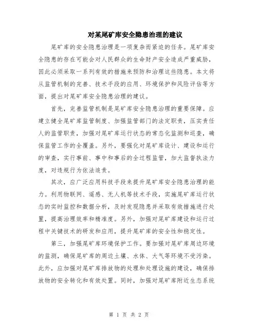 对某尾矿库安全隐患治理的建议