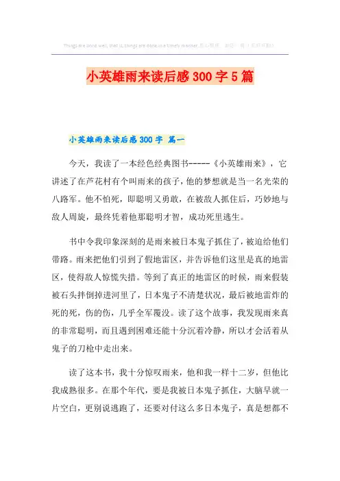 小英雄雨来读后感300字5篇