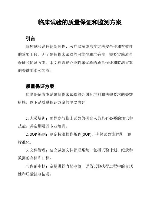 临床试验的质量保证和监测方案