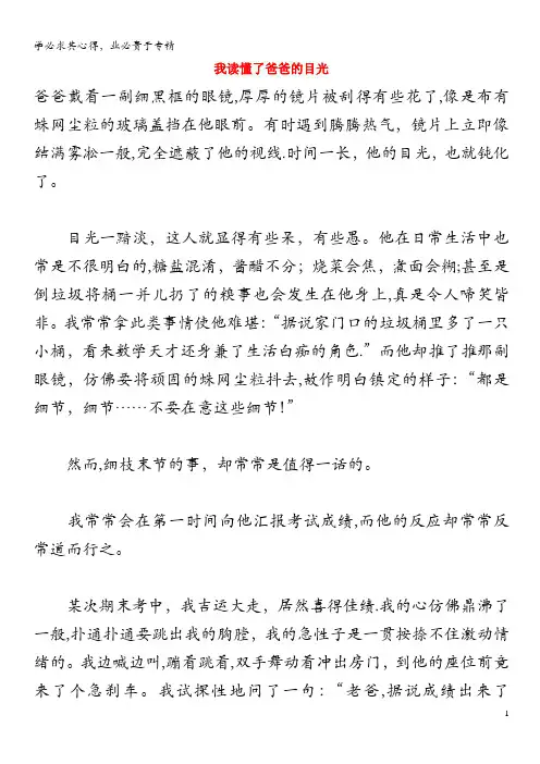 初中语文作文 我读懂了爸爸的目光