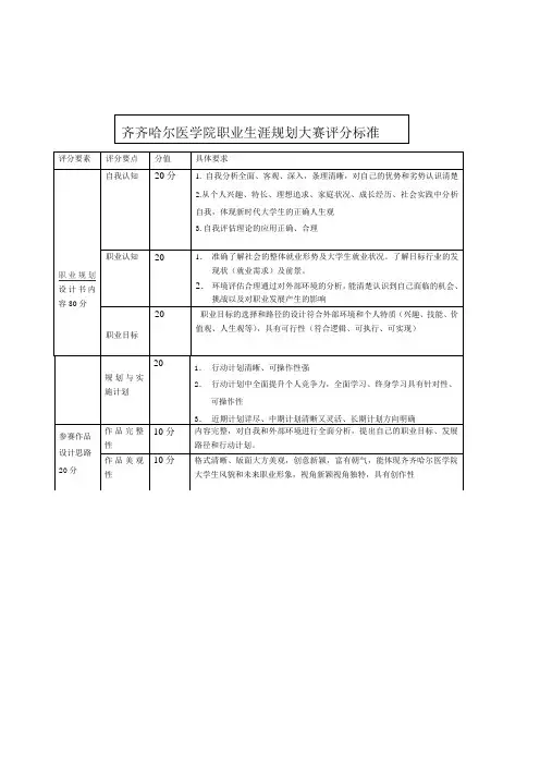 职业生涯规划大赛评分标准