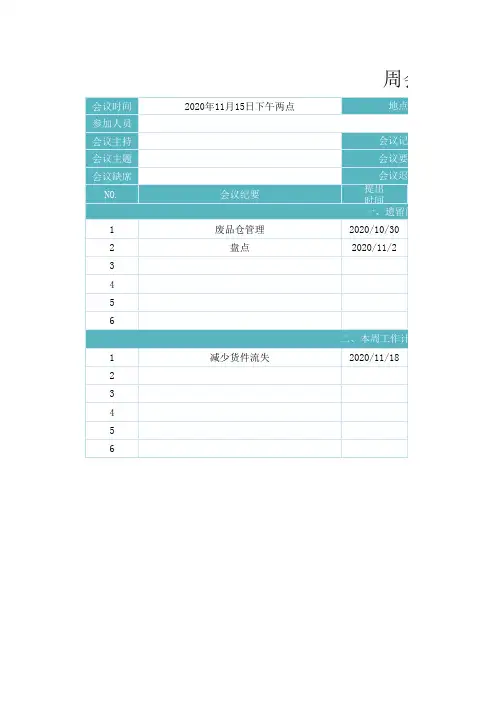 周会会议纪要Excel模板