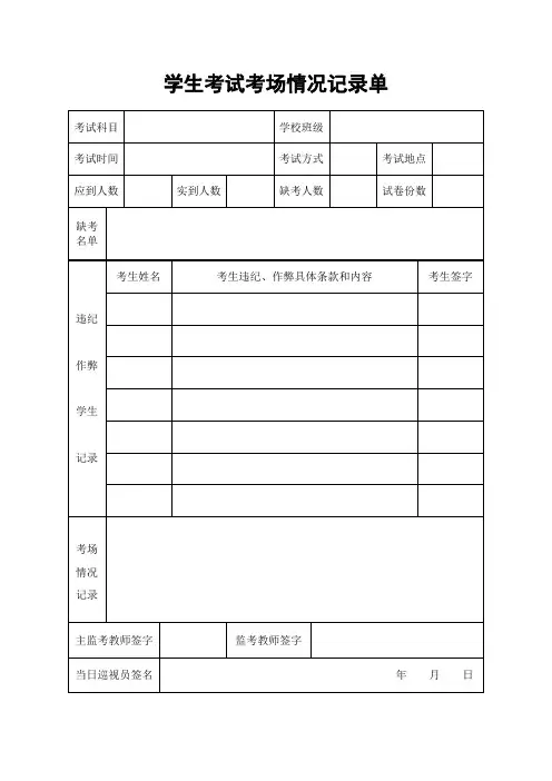 学生考试考场情况记录单