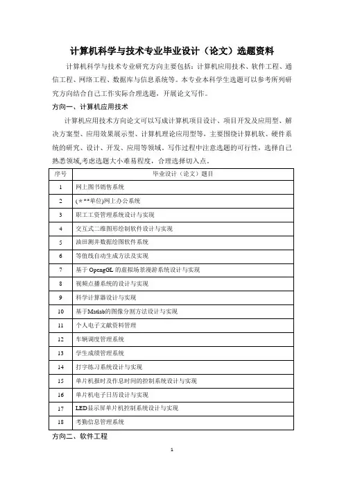 计算机科学与技术专业毕业论文参考选题