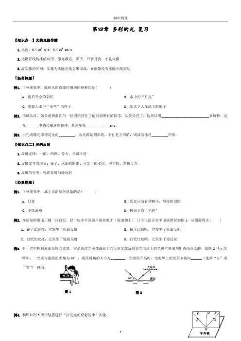 沪科版物理八年级上册知识归纳及对点训练：第四章《多彩的光》复习