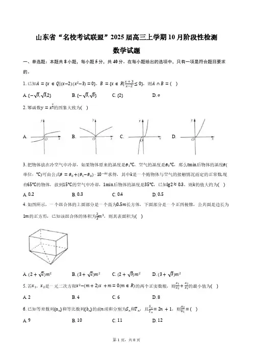 山东省“名校考试联盟”2025届高三上学期10月阶段性检测数学试题(含答案)
