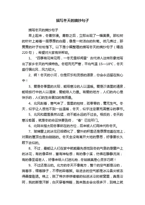 描写冬天的摘抄句子（精选220句）