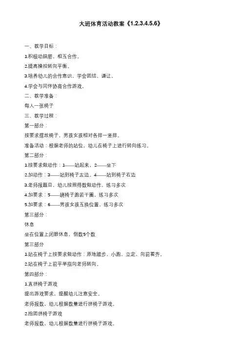 大班体育活动教案《1.2.3.4.5.6》