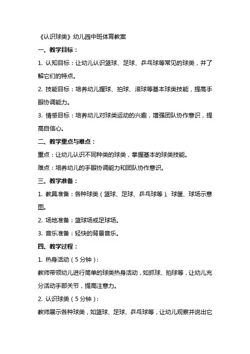 《认识球类》幼儿园中班体育教案