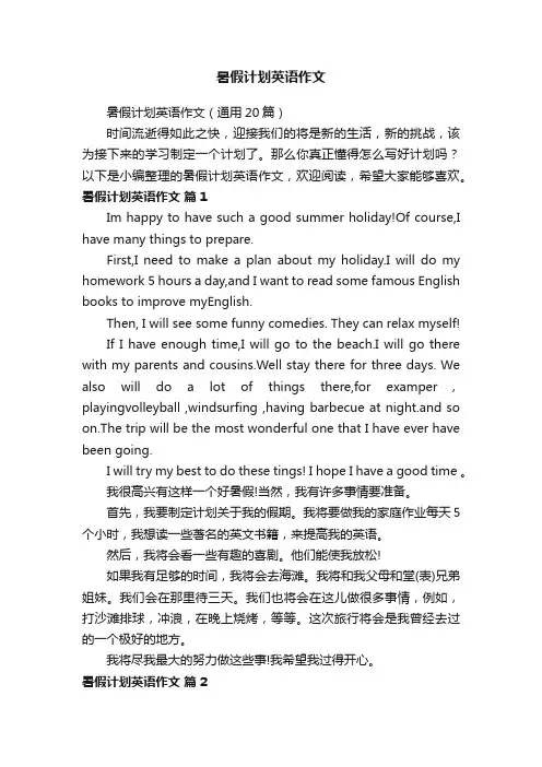 暑假计划英语作文（通用20篇）