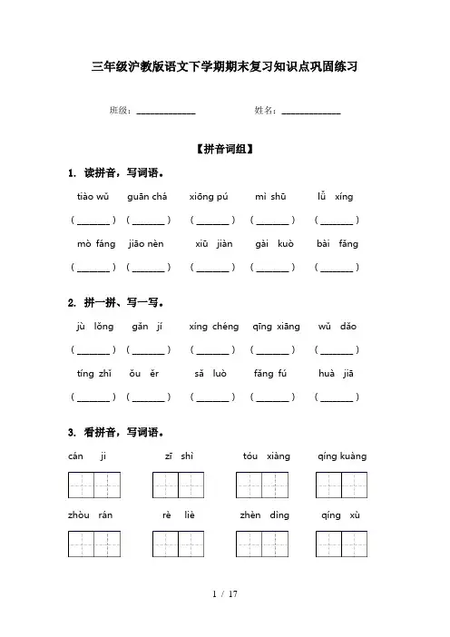 三年级沪教版语文下学期期末复习知识点巩固练习