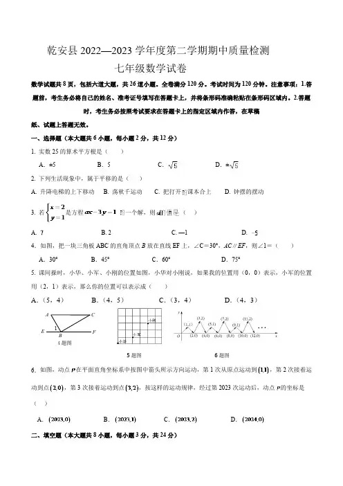 吉林省松原市乾安县2022-2023学年七年级下学期期中教学质量检测数学试卷(含答案)