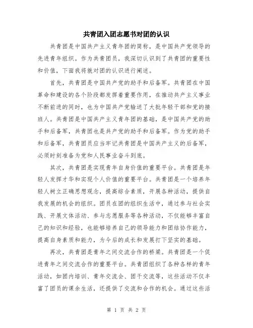 共青团入团志愿书对团的认识