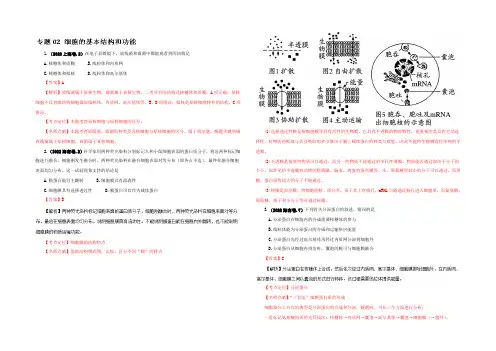 2022年高考+联考模拟生物试题分项版解析——专题02 细胞的基本结构-(解析版) 