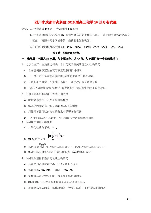 四川省成都市高新区高三化学10月月考试题