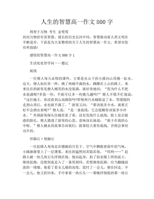 人生的智慧高一作文800字