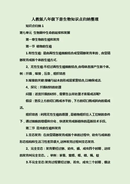 人教版八年级下册生物知识点归纳整理