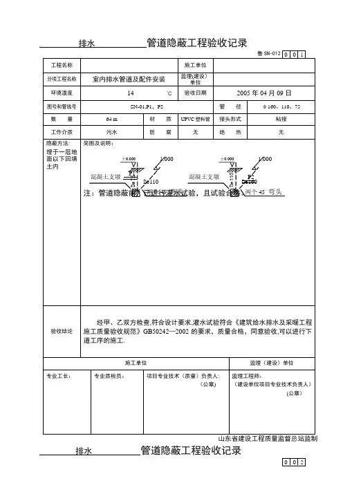 给排水及采暖管道隐蔽工程验收记录表及各种例图(精)