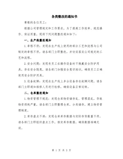 各类整改的通知书