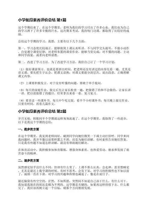 小学低段素养评价总结(必备3篇)