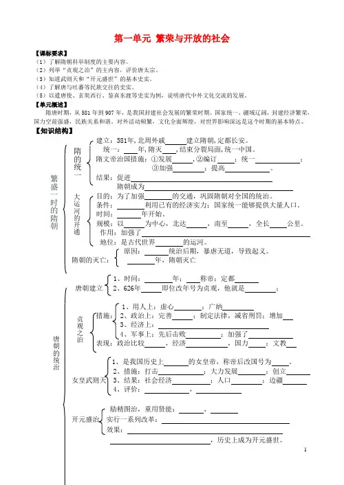 新人教新课标版七年级历史下册-第一单元《繁荣与开放的社会》复习学案