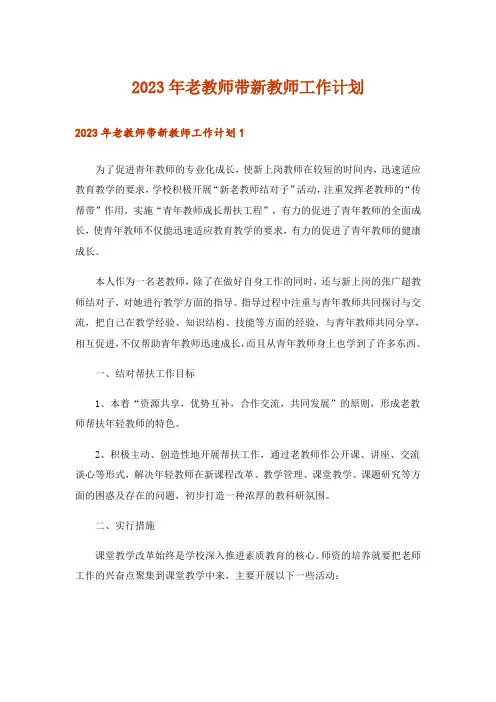 2023年老教师带新教师工作计划