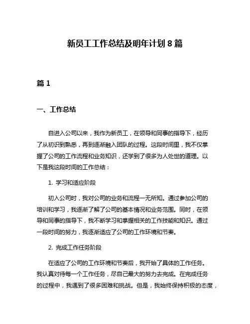 新员工工作总结及明年计划8篇